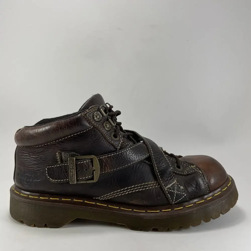 Dr. Martens 9946 Brown Leather Strap Boots Y2K Chunky Platform 10 UK, 11 US Goth